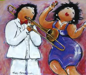 Theo Broeren - Acryl op doek, Theeleuten (Zeer Groot) verkocht voor € 100!