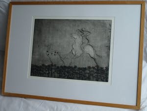 Wim Worm - Ets , Hijgend hert – ingelijst 63 x 88 cm – 1980 - oplage 15 ex. kopen? Bied vanaf 10!