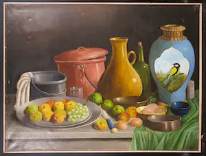 A. Brouwer - Olieverf op doek, Stilleven met appels - Ingelijst (Groot) kopen? Bied vanaf 1!