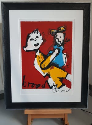 Herman Brood - HERMAN BROOD ‘MOEDER EN KIND’. NIEUWE HOUTEN LIJST MET MUSEUMGLAS. kopen? Bied vanaf 340!