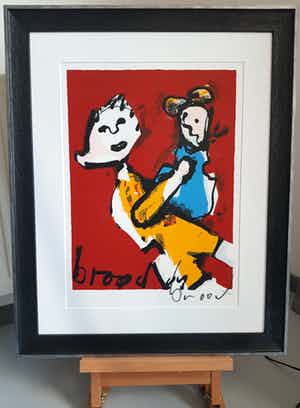 Herman Brood - HERMAN BROOD ‘MOEDER EN KIND’. NIEUWE HOUTEN LIJST MET MUSEUMGLAS. verkocht voor € 340!