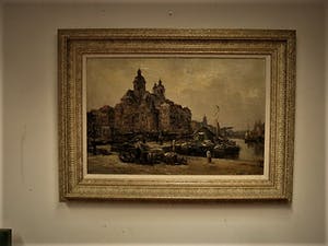 Arnout van Gilst - Fraai olieverf "Amsterdam PH Kade en Nicolaaskerk" mooie Heydenrijk lijst! kopen? Bied vanaf 140!