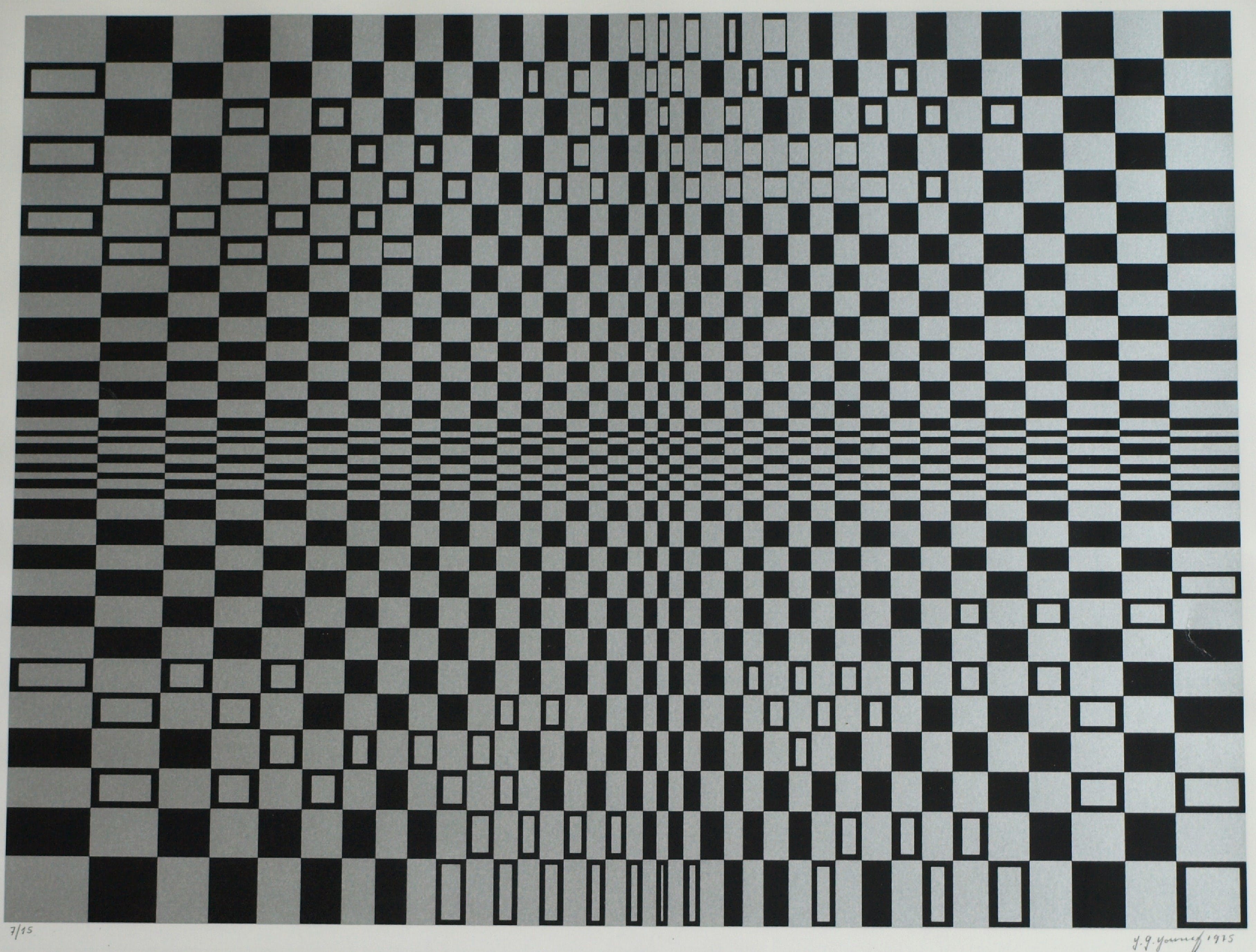 Yahya Youssef - Zeefdruk , Op Art – gesigneerd & ingelijst - 1975 - oplage 15  kopen? Bied vanaf 75!