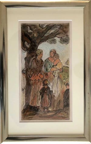 Niet of onleesbaar gesigneerd - Boerengezinnen - Krijttekening, Fraai Ingelijst kopen? Bied vanaf 1!