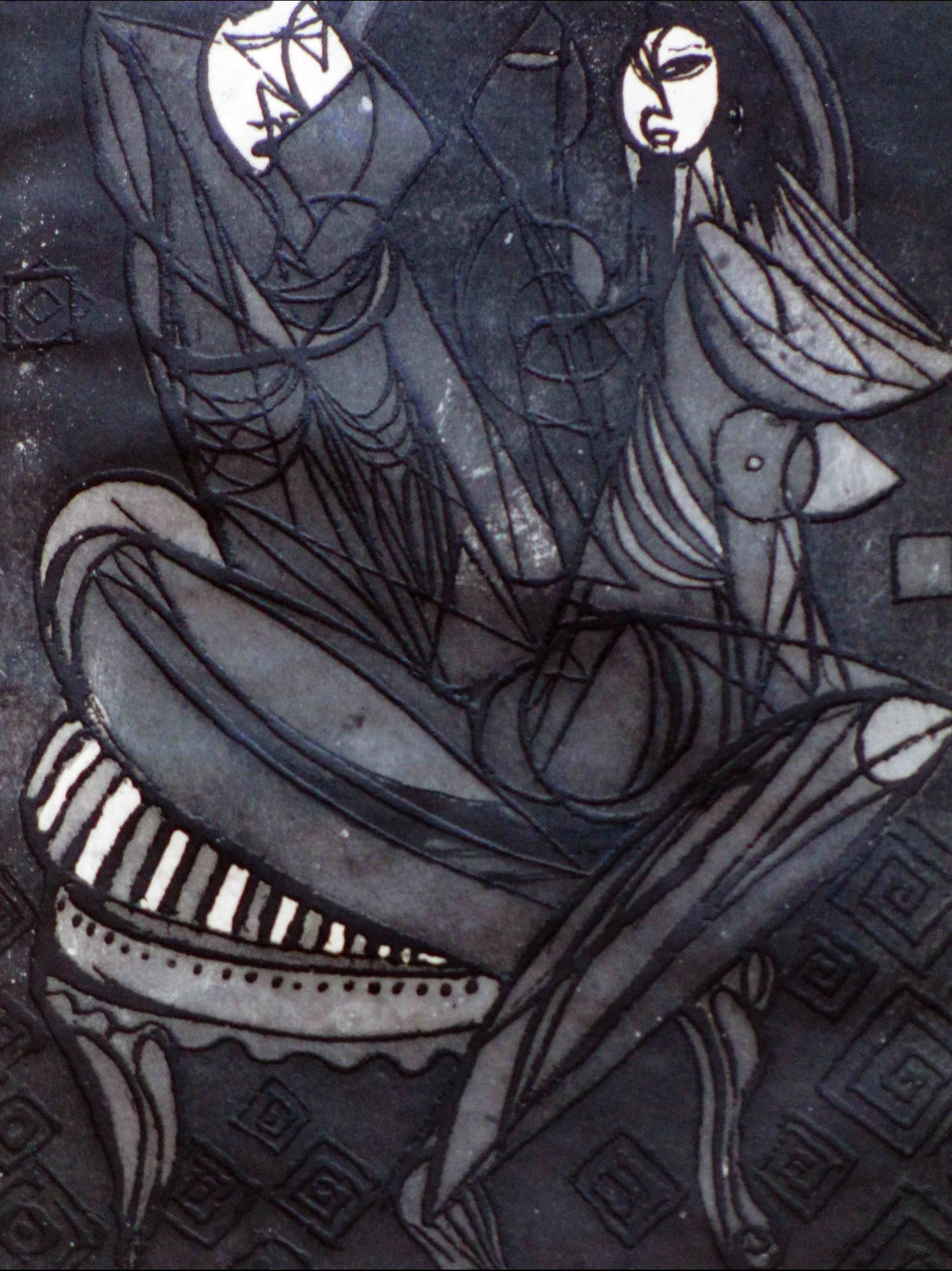 Theo Beerendonk - Kubistisch koppel op stoel - Ets kopen? Bied vanaf 30!