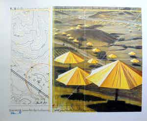 Christo - The Yellow Umbrellas Project US handgesigneerd met waskrijt - inc. Stofmonster verkocht voor € 101!