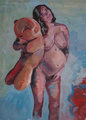 Peter Klashorst - Groot werk op doek , “Vrouw met Teddybeer” – 2018 – 120 x 93 cm kopen? Bied vanaf 350!