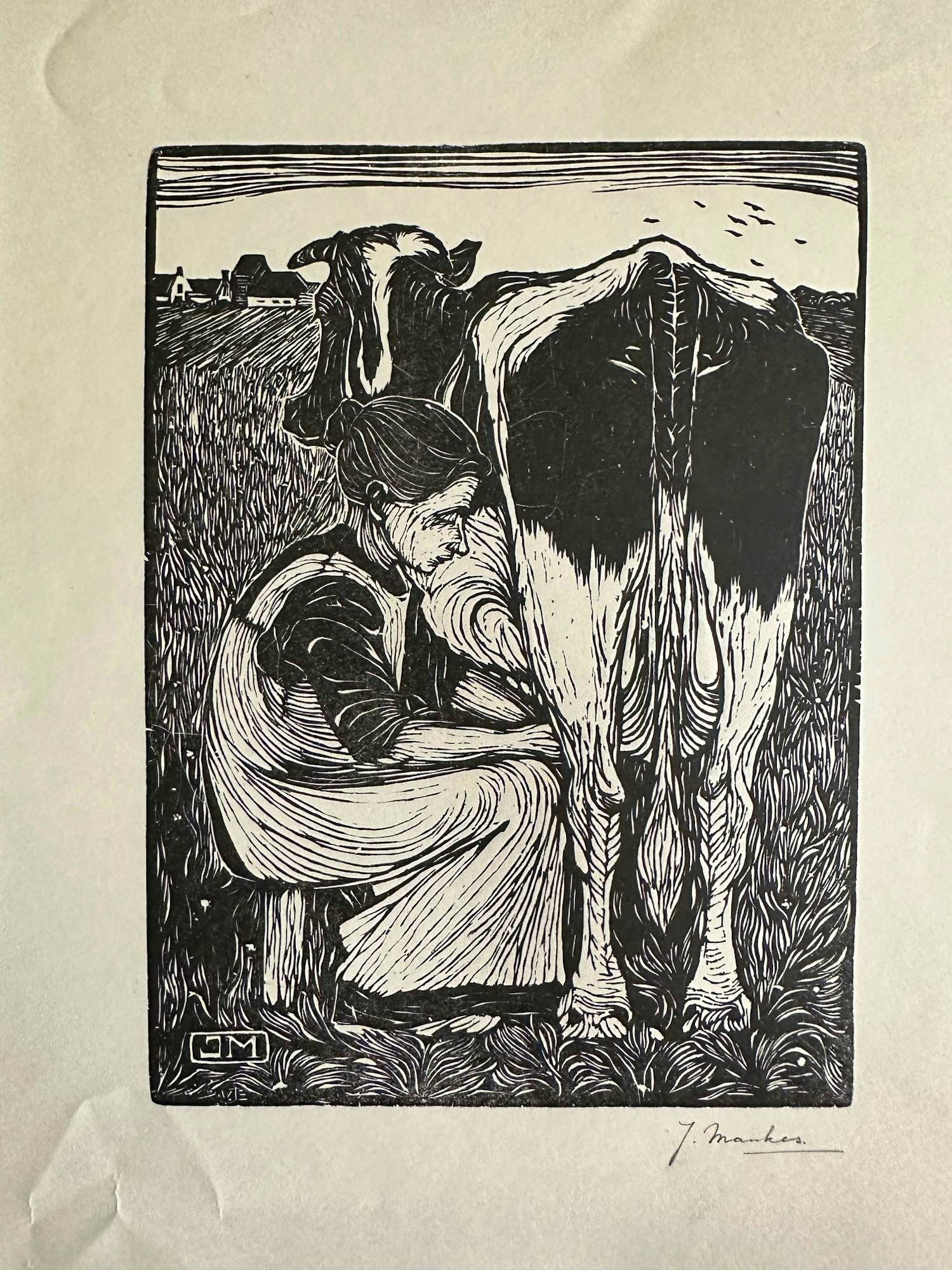 Jan Mankes - Houtsnede Koemelkster kopen? Bied vanaf 225!