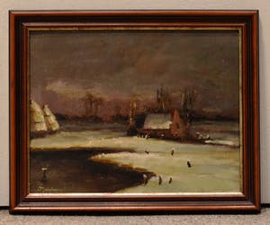 Lion Schulman - Winterlandschap met een boerderij en hooischelven kopen? Bied vanaf 100!