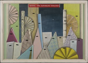 Peter van der Heijden - Olieverf en tempera op paneel, Etalage firma Janssen en Zn - Ingelijst kopen? Bied vanaf 1!