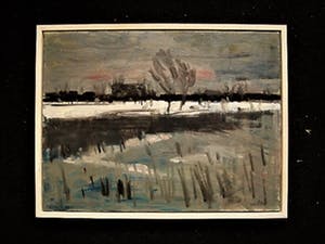 Niet of onleesbaar gesigneerd - Sfeervol impressionistisch Winterlandschap bij ondergaande zon - gesigneerd kopen? Bied vanaf 1!