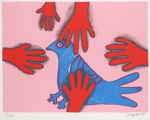 Corneille - Zeefdruk, Les mains rouges - Ingelijst kopen? Bied vanaf 200!