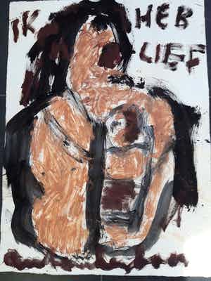 Anton Heyboer - groot schilderij, Ik heb lief, handgesigneerd verkocht voor € 200!