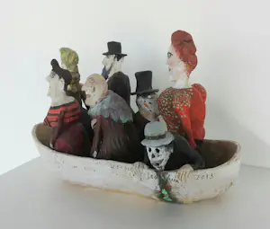 Werner Lehmann - Keramiek, Carnaval / Figuren in bootje + boekje! kopen? Bied vanaf 300!