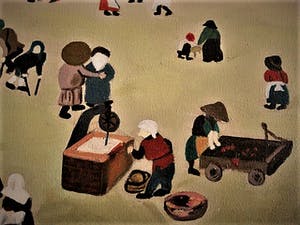 Niet of onleesbaar gesigneerd - Outsider Art olieverf "markt in de stad" naar Bruegel - gesigneerd JOS kopen? Bied vanaf 1!