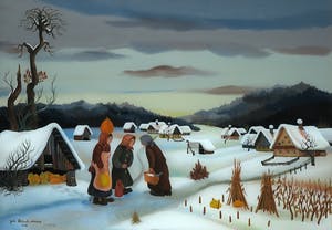 Joze Peternelj-Mausar - Achterglasschildering, Winters tafereel - Ingelijst kopen? Bied vanaf 1!