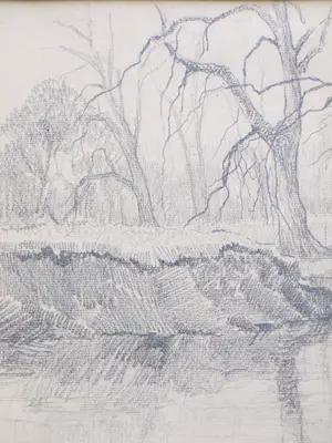 Arend Jan van Driesten - Bosgezicht met vijver - Tekening kopen? Bied vanaf 1!