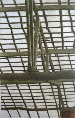 Antony van Lieshout - Grote ets "Dakspanten" uit kleine oplage verkocht voor € 50!