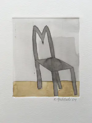 Klaas Gubbels - ets met aquarel ingekleurd - ‘Stoel’ kopen? Bied vanaf 245!