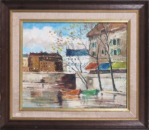 Toon Wildeboer - Olieverf op doek op board, Gezicht ''Paris'' - Ingelijst kopen? Bied vanaf 40!