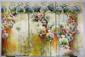 Carla Raadsveld - Drieluik, Acryl op doek, Bloemen kopen? Bied vanaf 200!