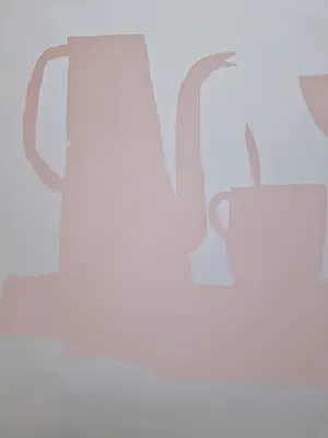 Klaas Gubbels - 1978 - een mooie "roze" Lithografie - "servies met wijnfles en glazen" - gesign kopen? Bied vanaf 58!