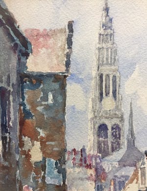 Edward Lagaert - "Stadsgezicht Antwerpen met Kathedraal". kopen? Bied vanaf 1!