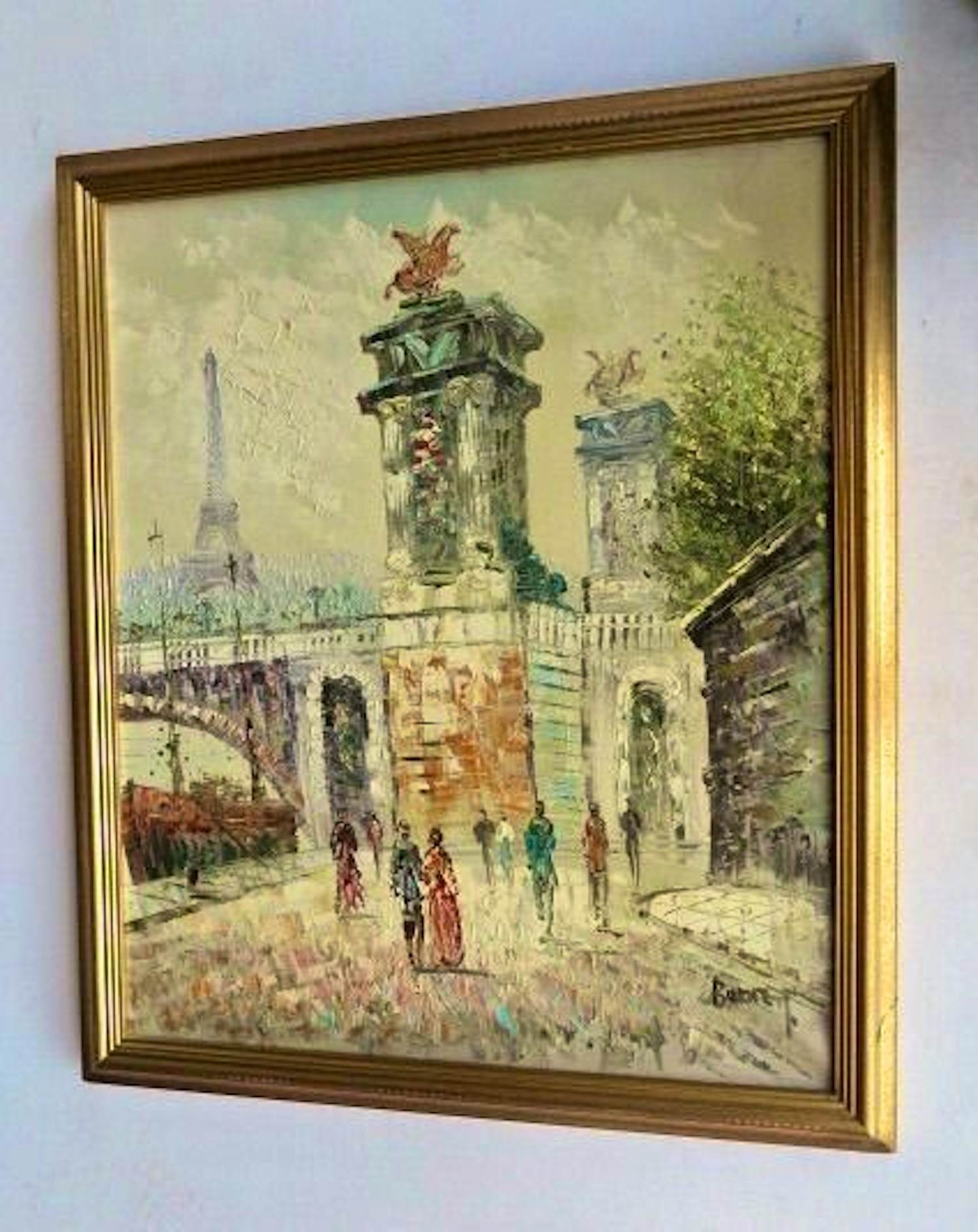 Caroline Burnett - Stadsgezicht Parijs met flanerende mensen langs de Seine - Mooi ingelijst verkocht voor € 10!