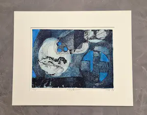 Kees Okx - in 1984, in zeer beperkte oplage (35) gemaakte kleuren Ets "Wintermoon" kopen? Bied vanaf 47!