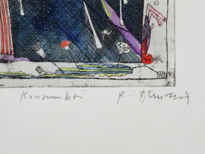 Bernd Kastenholz - aquarellierte Radierung, „Konsumboni“ nur 50 Expl. kopen? Bied vanaf 65!