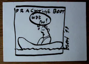 Herman Brood - Stifttekening op papier(ansichtkaart): Prachtige boot, wat nu? - 1993 kopen? Bied vanaf 295!