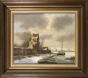 Piet Arends - Olieverf op paneel, Winterlandschap kopen? Bied vanaf 50!