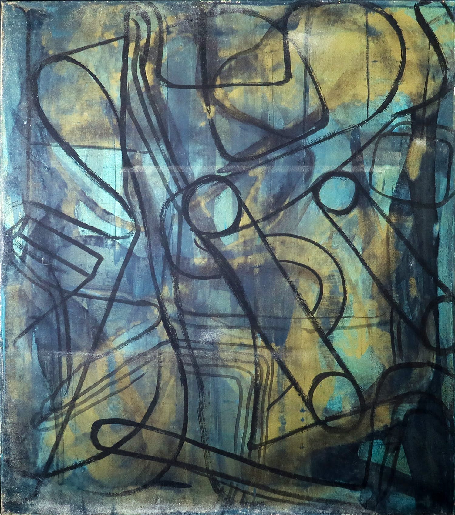 Jean Pierre Zoetbrood - Gemengde techniek op doek, Compositie met zwarte lijnen kopen? Bied vanaf 1!