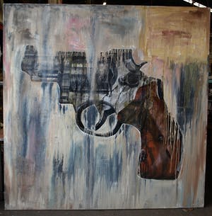 Ronald Hooft - Zeer groot schilderij (200 x 200 cm), “Gun” – New York, 1992 kopen? Bied vanaf 1!