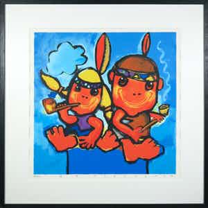 Ad Verstijnen - Zeefdruk, Indianenverhalen - Ingelijst verkocht voor € 50!