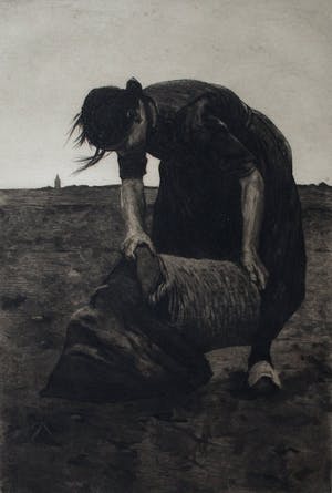 Willem Witsen - Ets/aquatint - Meid met de mand of aardappelrooister kopen? Bied vanaf 475!