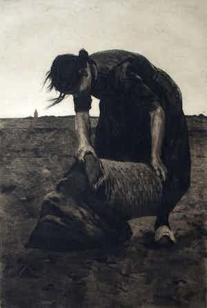 Willem Witsen - Ets/aquatint - Meid met de mand of aardappelrooister verkocht voor € 475!