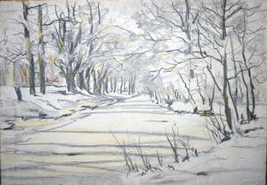 Leonid Sologoub - Wintergezicht (Den Haag), een bevroren vaart rond 1930, ingelijste krijttekening kopen? Bied vanaf 115!