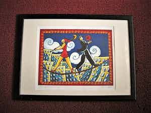 Jacques Tange - populair Rotterdams graficus - gesigneerde Zeefdruk - a very short romance - verkocht voor € 40!