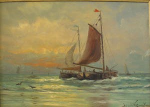 Jacob Willem Gruijter - ( 1856 -1908 ) Schuiten na de visvangst naar strand kopen? Bied vanaf 350!