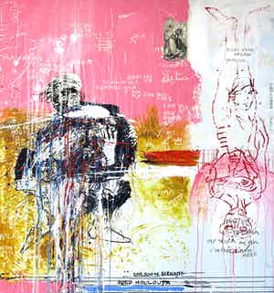 Rachid Ben Ali - Gemengde techniek op doek, Zonder titel (Zeer groot!) verkocht voor € 500!