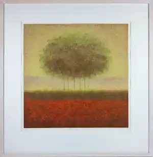 Hans Dolieslager - Zeefdruk op papier, Rode boomgroep - Ingelijst verkocht voor € 100!