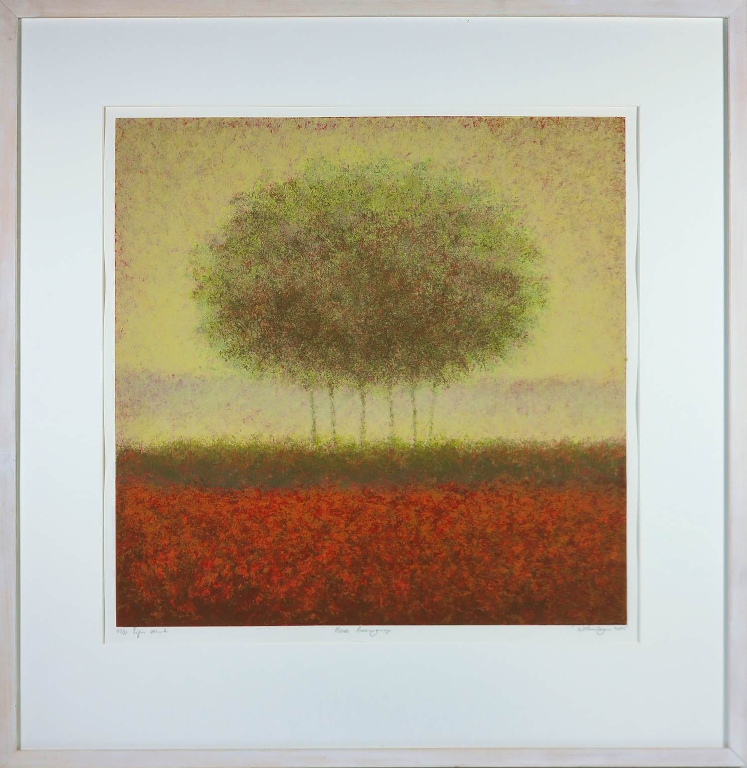 Hans Dolieslager - Zeefdruk op papier, Rode boomgroep - Ingelijst verkocht voor € 60!