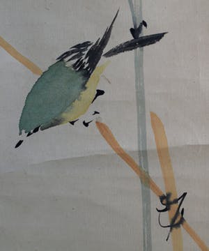 Niet of onleesbaar gesigneerd - Japanse of Chinese scroll, “Kleine vogel” - Aquarelverf op papier, 19e Eeuw kopen? Bied vanaf 10!