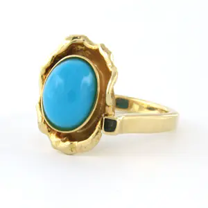 14k geel gouden ring bezet met turquoise - ringmaat 16,5(52) kopen? Bied vanaf 610!