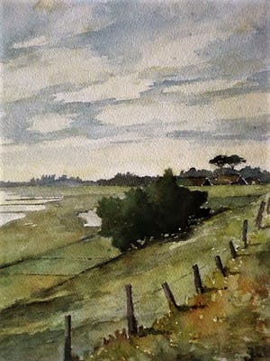 Jaap van Veen - Grote gesigneerde Aquarel "Hollands Polderlandschap langs de Lek" - kopen? Bied vanaf 10!