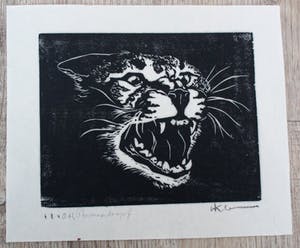 Walther Klemm - Houtsnede: Puma kopf kopen? Bied vanaf 45!