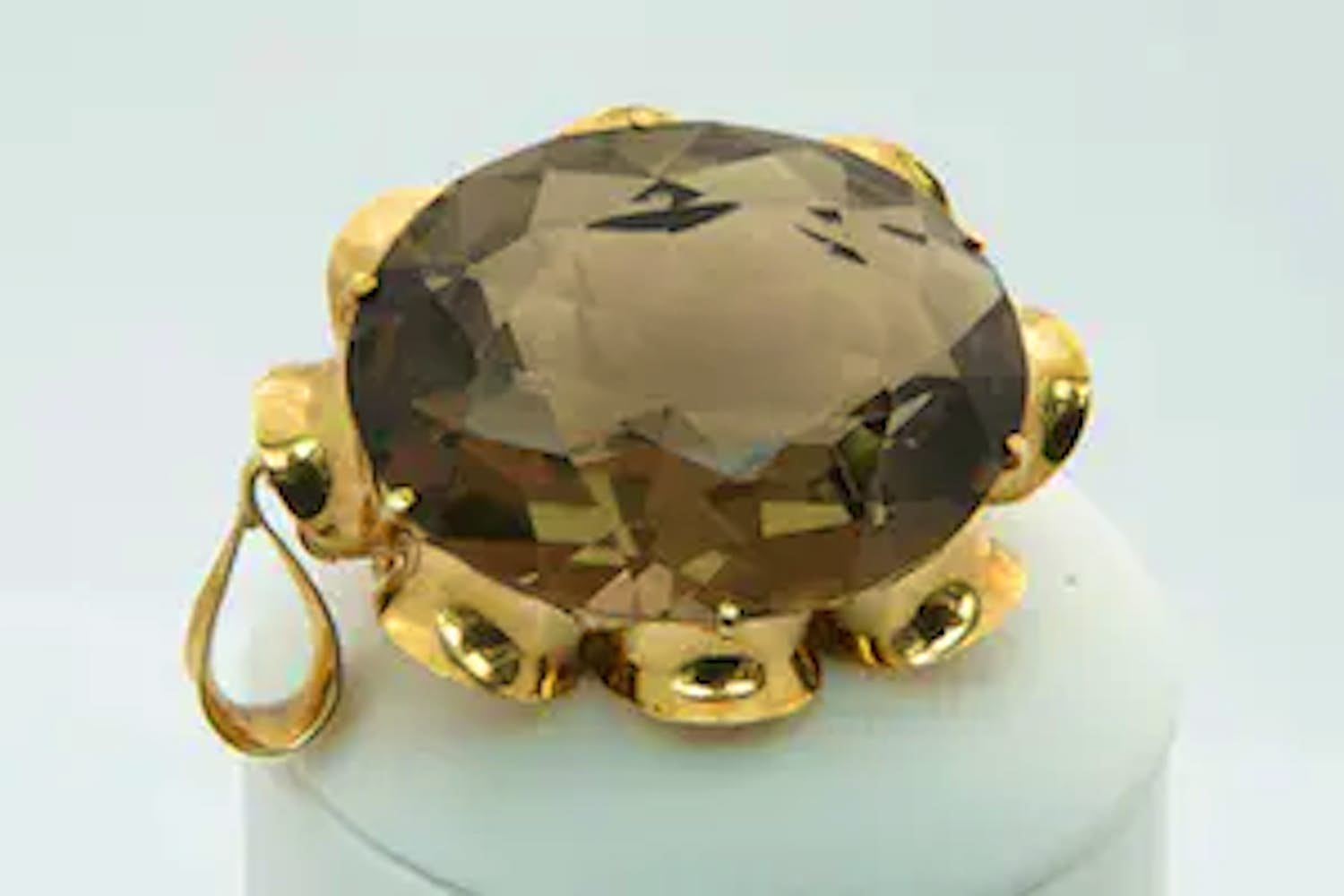 18K Goud - Klassiek 18 Krt gouden montuur met grote (ca 85ct!!) rook-kwarts edelsteen verkocht voor € 340!