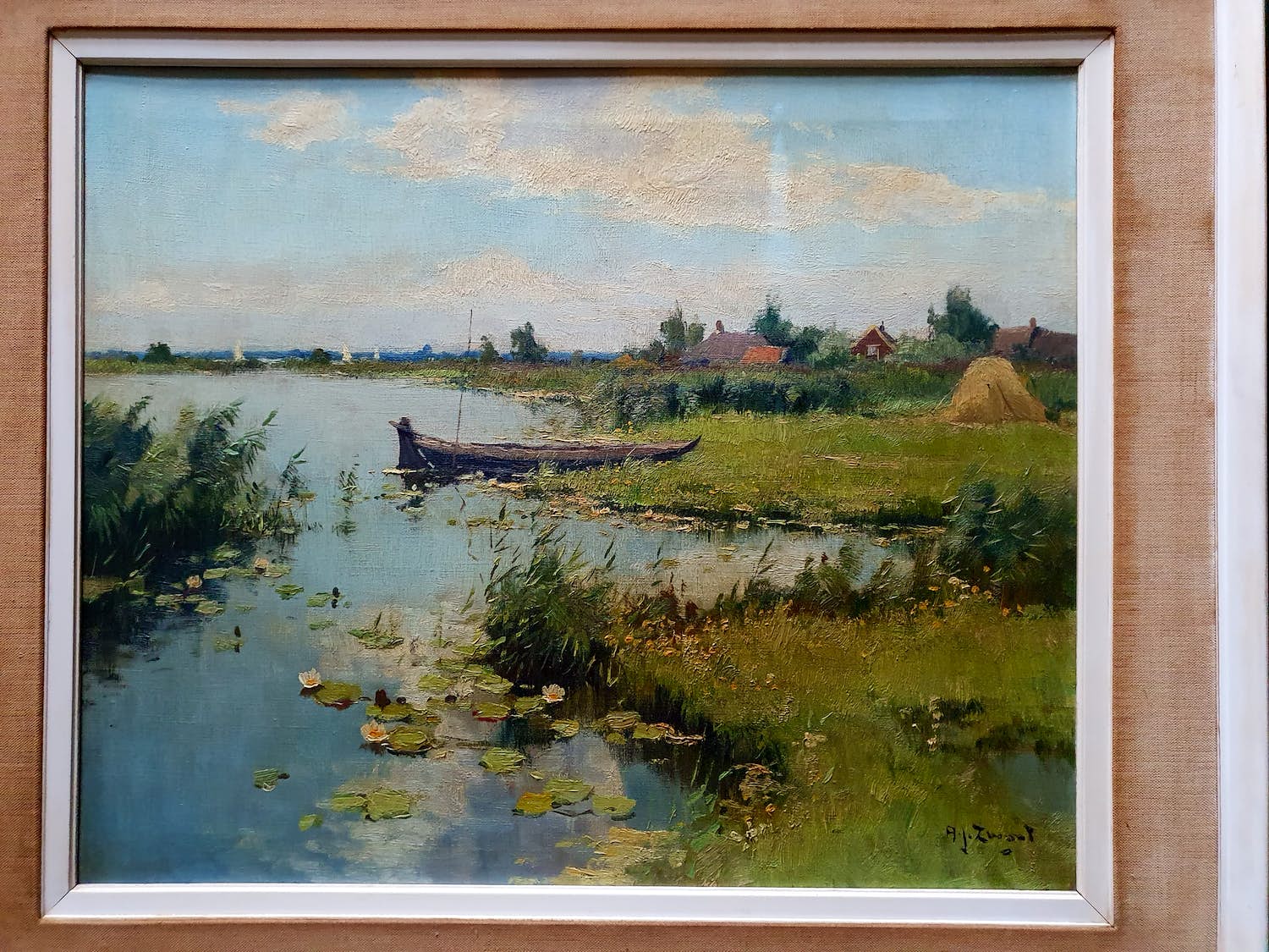 Arie Zwart - Zomer aan de Zuidplas te Nieuwkoop verkocht voor € 250!