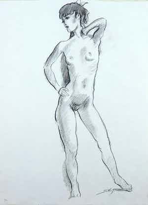 Jan Sluijters (jr.) - Tekening, Staand naakt verkocht voor € 40!